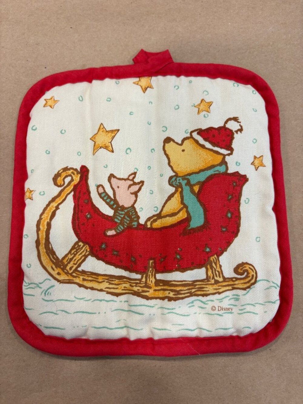 Classic Winnie The Pooh Piglet Holiday 2 Pot Holders Disney Quilted Red  8x8